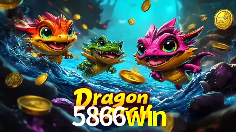 Arte promocional do jogo Dragon Hatch com três adoráveis dragões bebês nadando entre moedas de ouro, um dos slots mais divertidos para jogar no cassino 5866win.