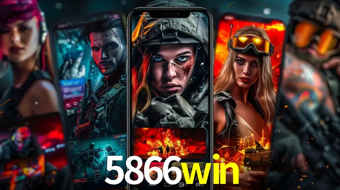 Montagem de telas de celular mostrando diversos personagens, masculinos e femininos, de um jogo de tiro, ilustrando a diversidade de equipes de e-sports para apostar no 5866win.