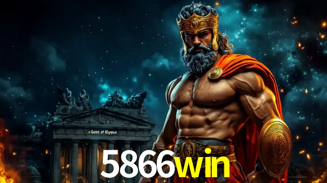 O poderoso Zeus do jogo de slot Gates of Olympus em frente ao seu templo, pronto para lançar multiplicadores divinos e prêmios épicos no cassino online 5866win.