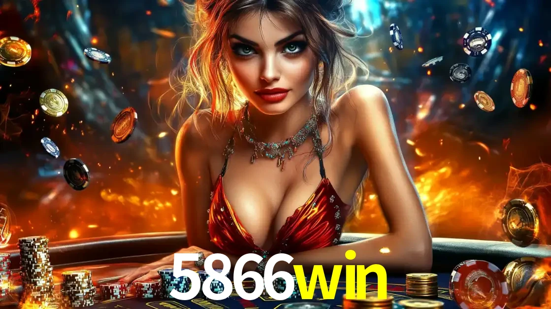 Mulher em uma mesa de cassino com pilhas de fichas e um fundo de fogo, pronta para uma rodada de altas apostas nos jogos de mesa emocionantes do cassino 5866win.