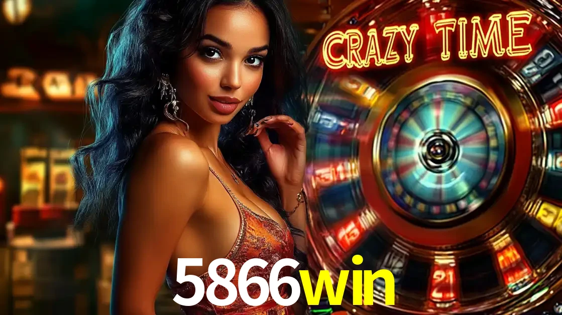 Mulher elegante ao lado da vibrante roda da fortuna do jogo de cassino ao vivo Crazy Time, um dos game shows mais populares e cheios de prêmios do 5866win.